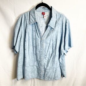 Vintage JM Collections Denim Textured Button Uo Blouse Size 20W
